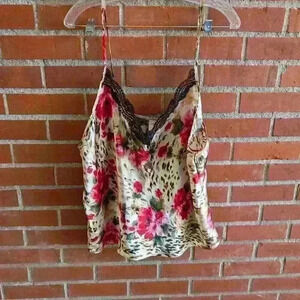 Sexy secret treasures satin animal print/floral cami top size 2x